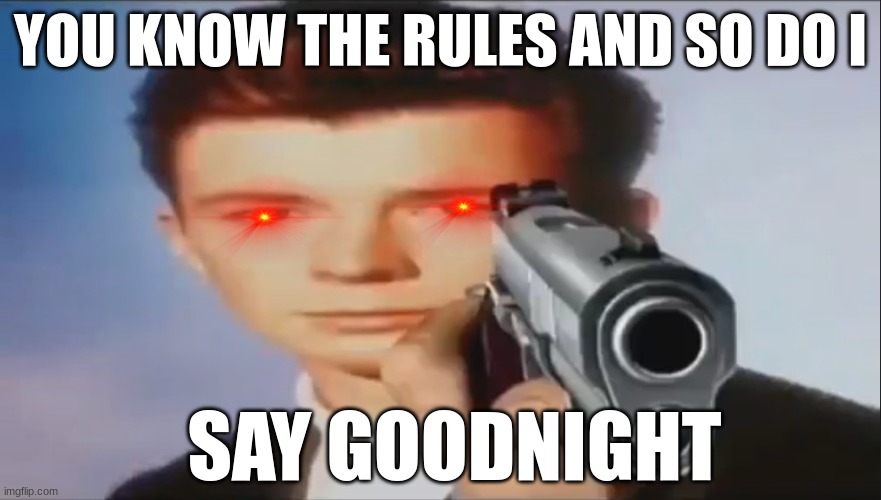 Say Goodbye | YOU KNOW THE RULES AND SO DO I SAY GOODNIGHT | image tagged in say goodbye | made w/ Imgflip meme maker