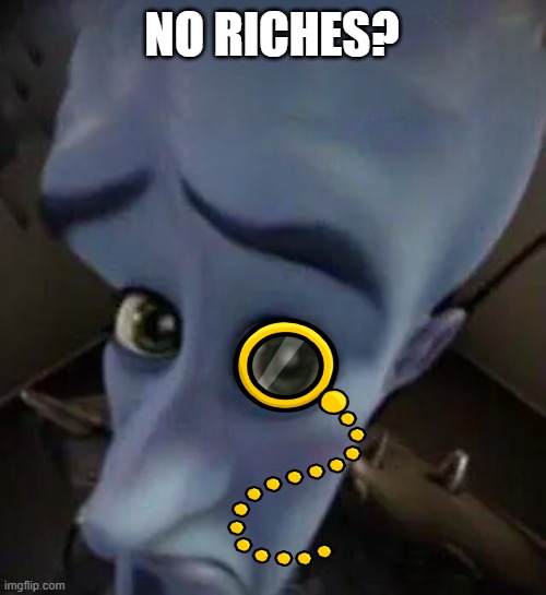 no riches? | image tagged in megamind no bitches | made w/ Imgflip meme maker