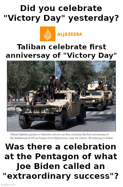 Did you celebrate "Victory Day" yesterday? | image tagged in taliban,victory,day,afghanistan,joe biden,incompetence | made w/ Imgflip meme maker