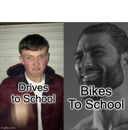 Bikes to School | Bikes To School; Drives to School | image tagged in average fan vs average enjoyer | made w/ Imgflip meme maker