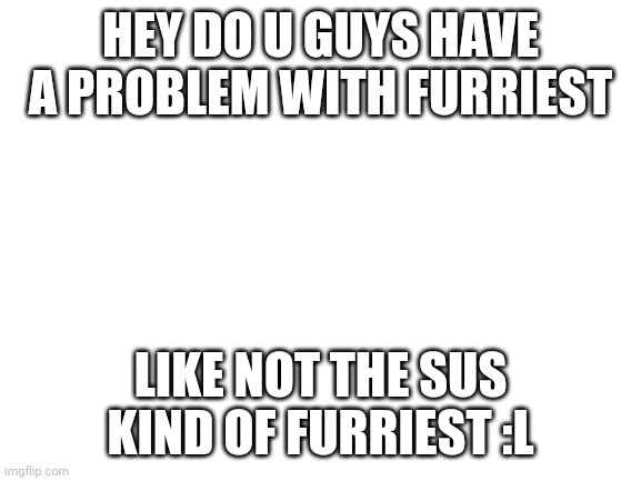 Do u | HEY DO U GUYS HAVE A PROBLEM WITH FURRIEST; LIKE NOT THE SUS KIND OF FURRIEST :L | image tagged in blank white template | made w/ Imgflip meme maker