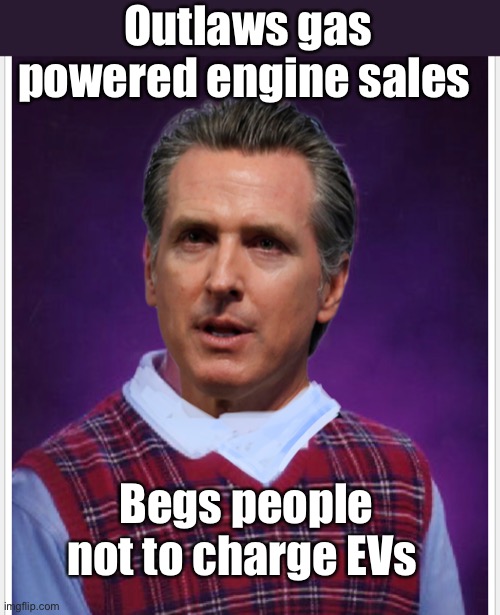 Liberalism is a mental disorder | Outlaws gas powered engine sales; Begs people not to charge EVs | image tagged in politics lol,derp,stupid people,memes,politicians suck | made w/ Imgflip meme maker