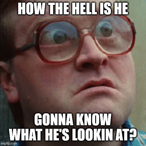 HOW THE HELL IS HE GONNA KNOW WHAT HE'S LOOKIN AT? | made w/ Imgflip meme maker