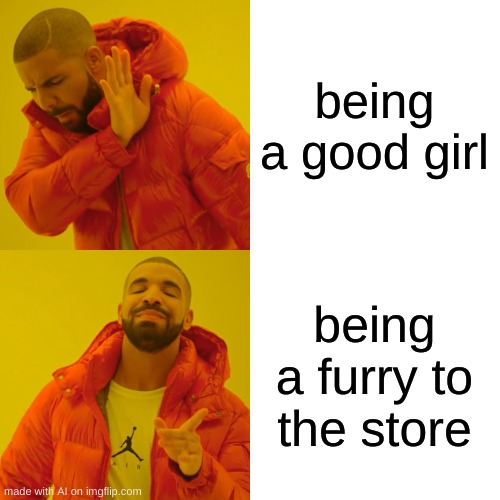 Drake Hotline Bling | being a good girl; being a furry to the store | image tagged in memes,drake hotline bling | made w/ Imgflip meme maker