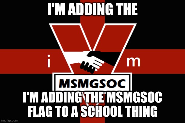 MSMGSOC flag | I'M ADDING THE; I'M ADDING THE MSMGSOC FLAG TO A SCHOOL THING | image tagged in msmgsoc flag | made w/ Imgflip meme maker