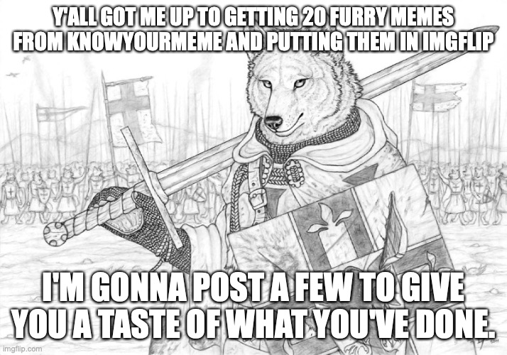 Fursader. | Y'ALL GOT ME UP TO GETTING 20 FURRY MEMES FROM KNOWYOURMEME AND PUTTING THEM IN IMGFLIP; I'M GONNA POST A FEW TO GIVE YOU A TASTE OF WHAT YOU'VE DONE. | image tagged in fursader | made w/ Imgflip meme maker