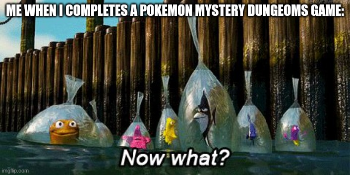 and... | ME WHEN I COMPLETES A POKEMON MYSTERY DUNGEOMS GAME: | image tagged in now what | made w/ Imgflip meme maker