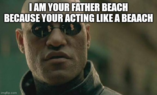 I am your father beeach | I AM YOUR FATHER BEACH BECAUSE YOUR ACTING LIKE A BEAACH | image tagged in memes,matrix morpheus,funny memes | made w/ Imgflip meme maker