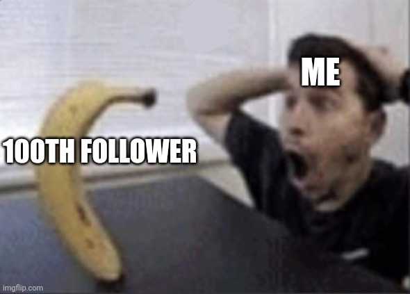 guy and banana meme | ME; 100TH FOLLOWER | image tagged in guy and banana meme | made w/ Imgflip meme maker