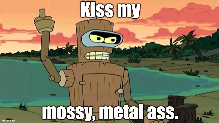 Bender Peace By Force | Kiss my mossy, metal ass. | image tagged in bender peace by force | made w/ Imgflip meme maker