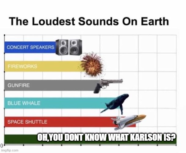 The Loudest Sounds on Earth | OH,YOU DONT KNOW WHAT KARLSON IS? | image tagged in the loudest sounds on earth | made w/ Imgflip meme maker