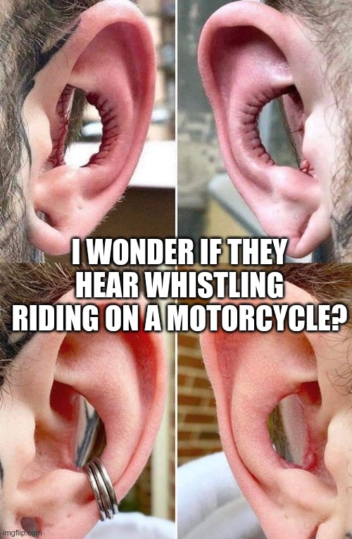 conch removal motorcycle | I WONDER IF THEY HEAR WHISTLING RIDING ON A MOTORCYCLE? | image tagged in motorcycle | made w/ Imgflip meme maker