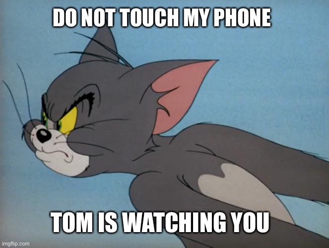 Idk what to name this | DO NOT TOUCH MY PHONE; TOM IS WATCHING YOU | image tagged in tom and jerry | made w/ Imgflip meme maker