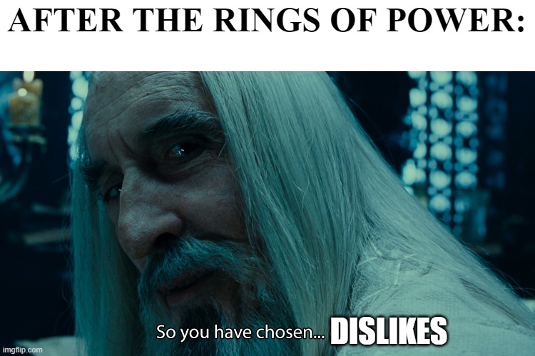 LOTR Fans Dislikes TROP a million times | AFTER THE RINGS OF POWER:; DISLIKES | image tagged in saruman - death,amazon,lord of the rings | made w/ Imgflip meme maker