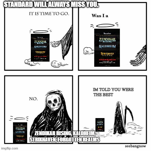 IM TOLD YOU WERE THE BEST | STANDARD WILL ALWAYS MISS YOU. ZENDIKAR RISING, KALDHEIM, STRIXHAVEN, FORGOTTEN REALMS | image tagged in im told you were the best | made w/ Imgflip meme maker