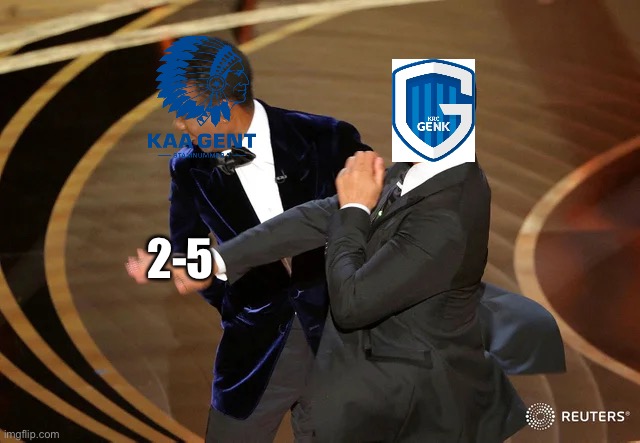 On This Day 2017 Genk 5-2 Gent Europa League R16 | 2-5 | image tagged in will smith punching chris rock,krc genk,kaa gent | made w/ Imgflip meme maker