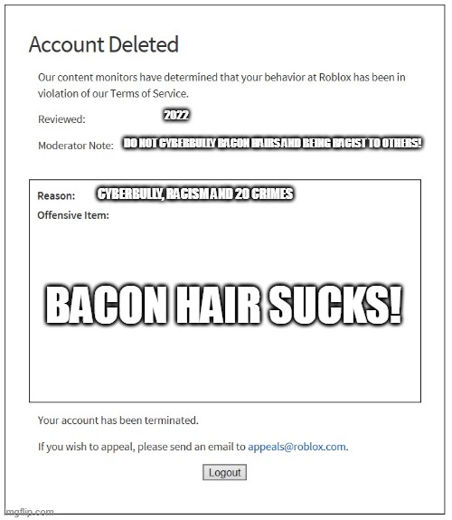 Bloxmarket: Bacon Hair Vs Hacker {This movie is about hackers get exploded  and banned and also they survived and got back] - Imgflip