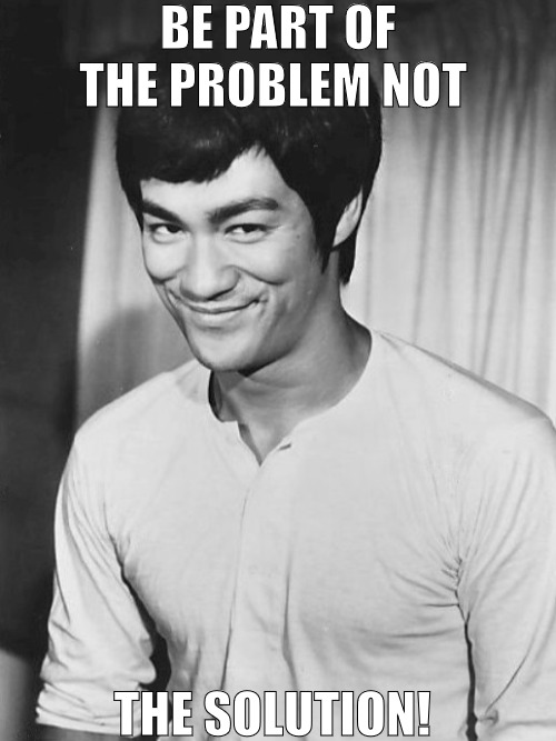 WHEN TAKE THE REVERSE ROLL! | BE PART OF THE PROBLEM NOT; THE SOLUTION! | image tagged in bruce lee,meme | made w/ Imgflip meme maker