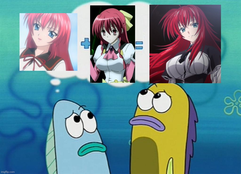 Similar-looking waifus, but still all good (Hitomi Takami + Macaroni = Rias Gremory) | image tagged in blank plus blank equals blank | made w/ Imgflip meme maker