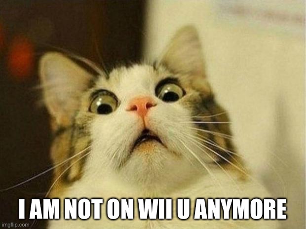 Scared Cat | I AM NOT ON WII U ANYMORE | image tagged in memes,scared cat | made w/ Imgflip meme maker