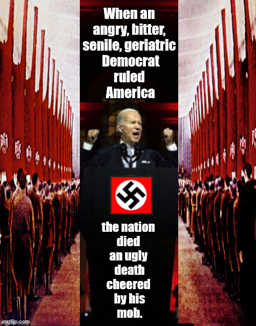 Another Biden Win | When an 
angry, bitter, 
senile, geriatric 
Democrat
ruled 
America; the nation 
died 
an ugly 
death
cheered 
by his
mob. | image tagged in memes,politics | made w/ Imgflip meme maker