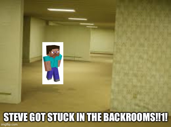 Steve In the Backrooms | STEVE GOT STUCK IN THE BACKROOMS!!1! | image tagged in level 0,minecraft,the backrooms | made w/ Imgflip meme maker