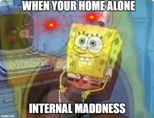 When the home alone is sus | WHEN YOUR HOME ALONE; INTERNAL MADDNESS | image tagged in spongebob screaming inside | made w/ Imgflip meme maker