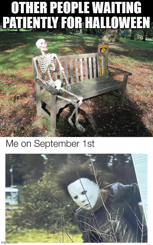 OTHER PEOPLE WAITING PATIENTLY FOR HALLOWEEN | image tagged in being patient,halloween | made w/ Imgflip meme maker