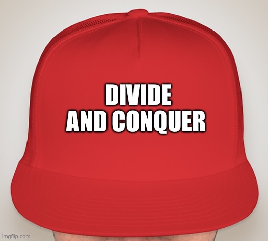 Trump Hat | DIVIDE AND CONQUER | image tagged in trump hat | made w/ Imgflip meme maker