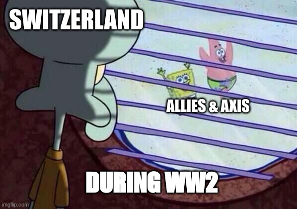 Squidward window | SWITZERLAND; ALLIES & AXIS; DURING WW2 | image tagged in squidward window | made w/ Imgflip meme maker