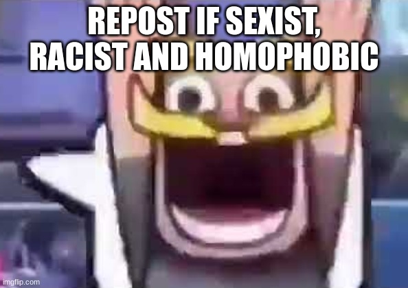 clash royale knight emote | REPOST IF SEXIST, RACIST AND HOMOPHOBIC | image tagged in clash royale knight emote | made w/ Imgflip meme maker