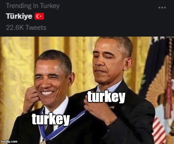 another sighting of turkey promoting itself while blocking every possible website in the existance | turkey; turkey | image tagged in obama medal,obama,turkey,funny,memes,barack obama | made w/ Imgflip meme maker