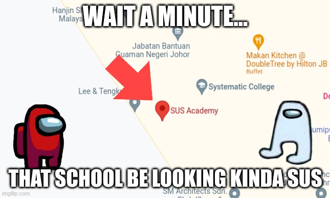 Kinda SUUUUUS... | WAIT A MINUTE... THAT SCHOOL BE LOOKING KINDA SUS | image tagged in amogus,funny,fun,sus,school,oh wow are you actually reading these tags | made w/ Imgflip meme maker