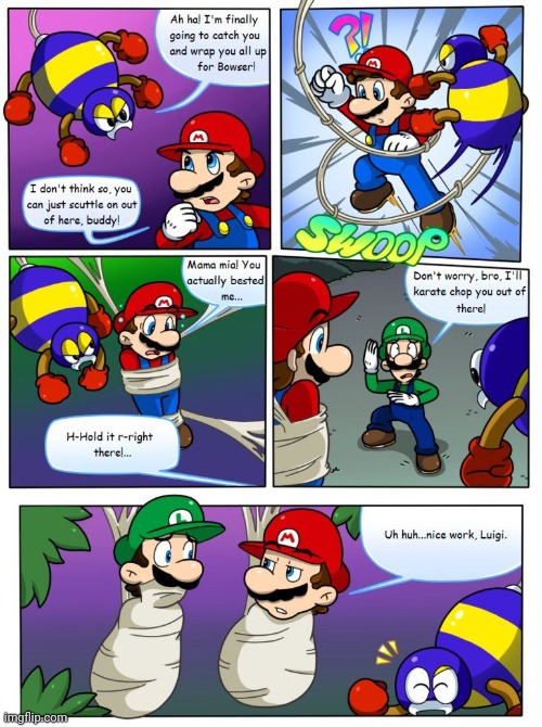 Wrapped | image tagged in comics,comics/cartoons,comic,luigi,mario,bowser | made w/ Imgflip meme maker