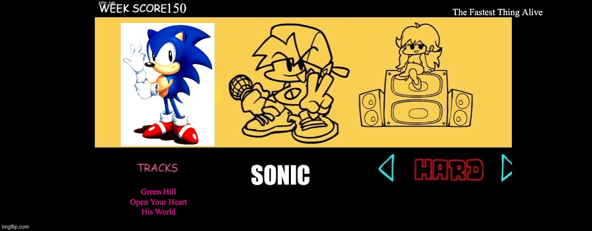 If FNF’s Week 8 Was a Sonic Week | 150; The Fastest Thing Alive; SONIC; Green Hill
Open Your Heart
His World | image tagged in fnf custom week | made w/ Imgflip meme maker