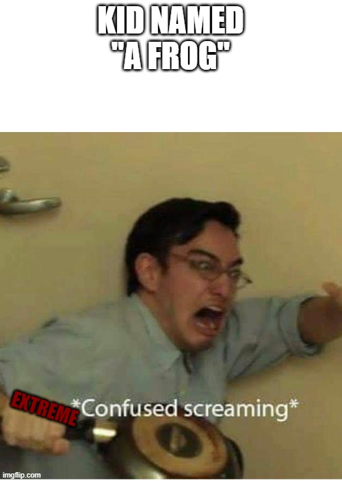 confused screaming | KID NAMED "A FROG" EXTREME | image tagged in confused screaming | made w/ Imgflip meme maker