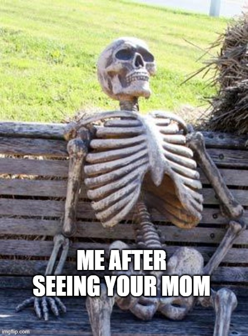 HAHAHAHA | ME AFTER SEEING YOUR MOM | image tagged in memes,waiting skeleton | made w/ Imgflip meme maker