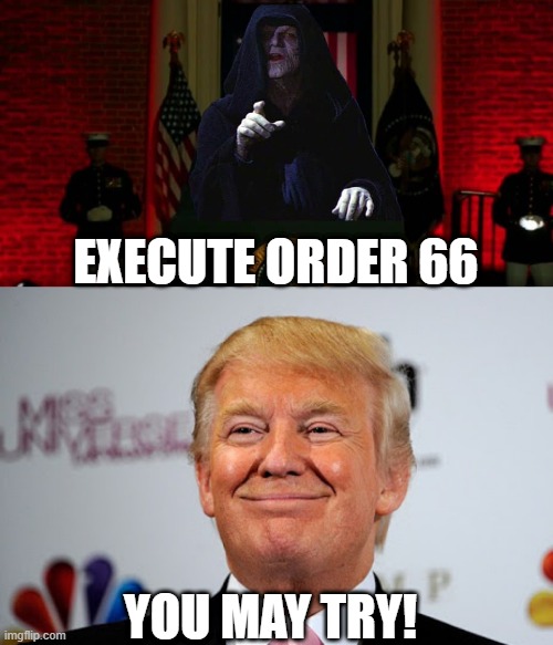 About Last Night | EXECUTE ORDER 66; YOU MAY TRY! | image tagged in donald trump approves | made w/ Imgflip meme maker