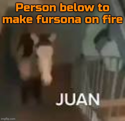 Juan on Staircase | Person below to make fursona on fire | image tagged in juan on staircase | made w/ Imgflip meme maker