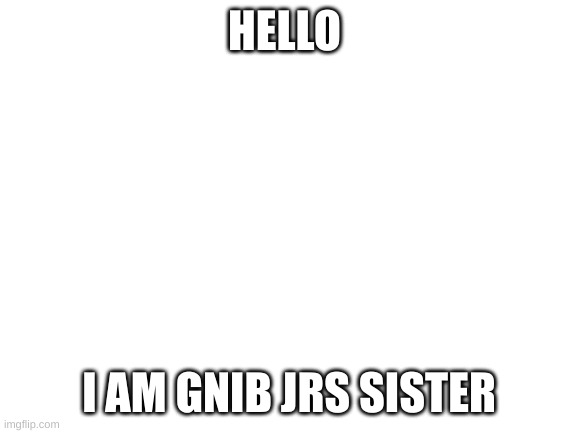 Hello | HELLO; I AM GNIB JRS SISTER | image tagged in blank white template | made w/ Imgflip meme maker