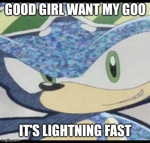 Sonic riders sonic | GOOD GIRL WANT MY GOO; IT'S LIGHTNING FAST | image tagged in sonic riders sonic,funny memes | made w/ Imgflip meme maker
