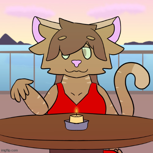 Sunset dinner date on the docks, a lovely dream (my art and character) | image tagged in furry,art,drawings,cats | made w/ Imgflip meme maker