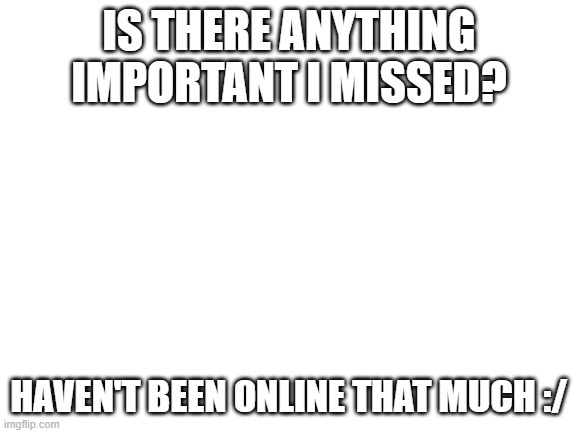 Image title | IS THERE ANYTHING IMPORTANT I MISSED? HAVEN'T BEEN ONLINE THAT MUCH :/ | image tagged in tags | made w/ Imgflip meme maker