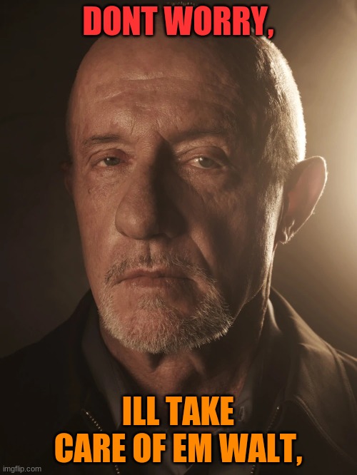 Mike Ehrmantraut | DONT WORRY, ILL TAKE CARE OF EM WALT, | image tagged in mike ehrmantraut | made w/ Imgflip meme maker
