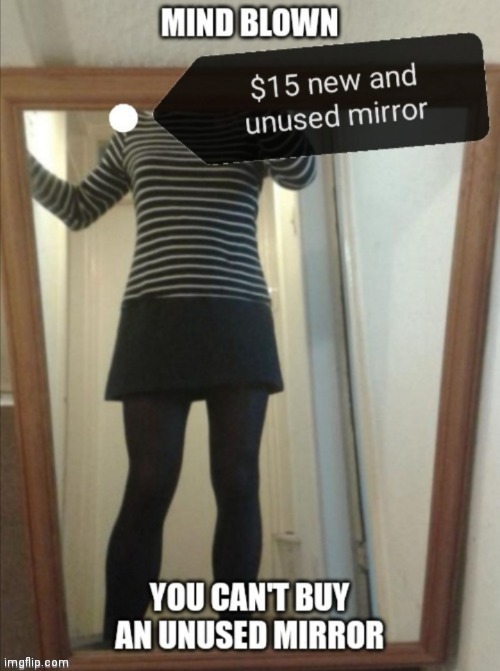 Mind blowing | image tagged in mirror,sexy legs,skirt | made w/ Imgflip meme maker