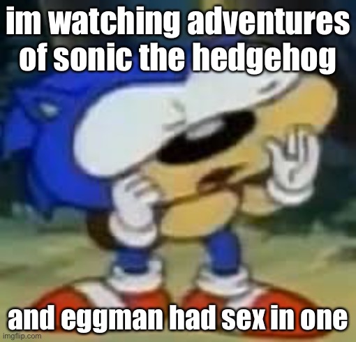 sonic huh? | im watching adventures of sonic the hedgehog; and eggman had sex in one | image tagged in sonic huh | made w/ Imgflip meme maker