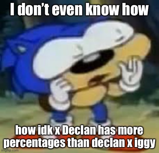 sonic huh? | I don’t even know how; how idk x Declan has more percentages than declan x iggy | image tagged in sonic huh | made w/ Imgflip meme maker