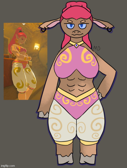 Buff gerudo goat woman (my art, furrization of BoTW character) | image tagged in furry,art,drawings,botw,the legend of zelda breath of the wild,goats | made w/ Imgflip meme maker