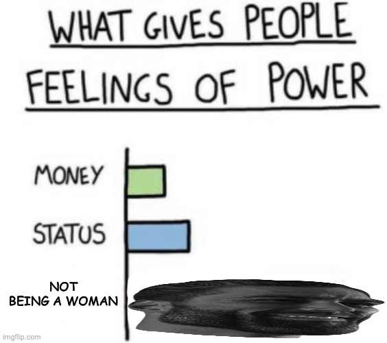 What Gives People Feelings of Power | NOT BEING A WOMAN | image tagged in what gives people feelings of power | made w/ Imgflip meme maker