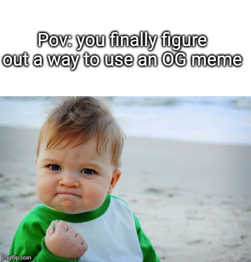 Pov: you finally figure out a way to use an OG meme | image tagged in memes,success kid original,old school | made w/ Imgflip meme maker